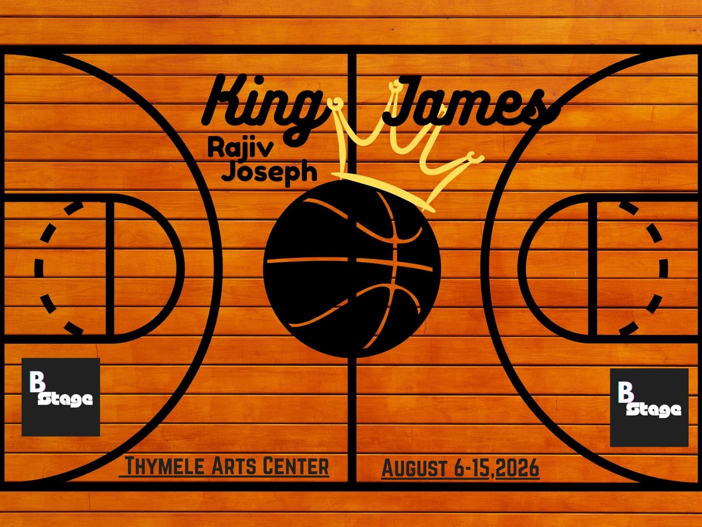 King James poster — a crowned basketball on a hardwood court